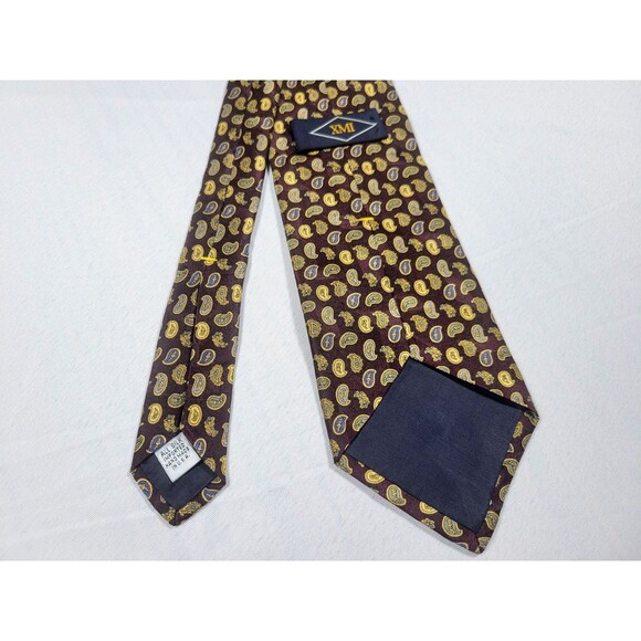 XMI Men's All Silk Tie - Brown/Burgundy Paisley Pattern - Hand Made USA - Picture 2 of 4